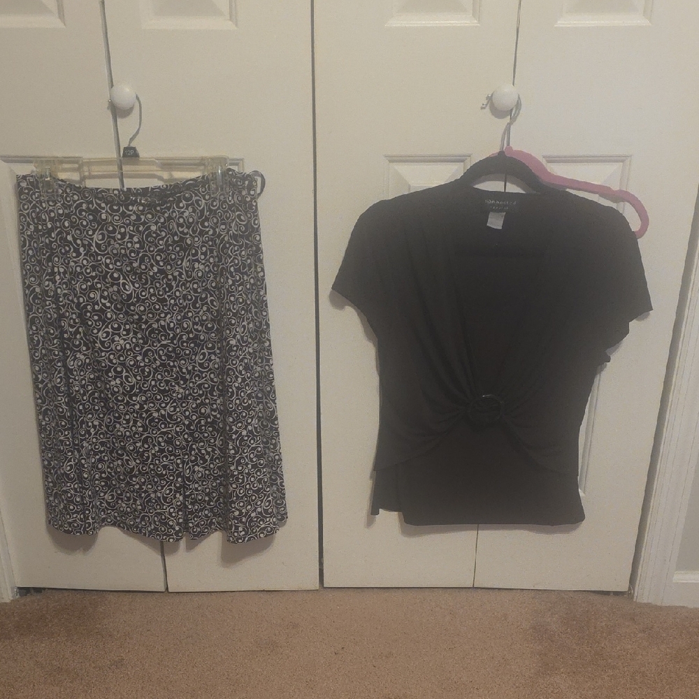 Connected Apparel Black and White Patterned Skirt Set